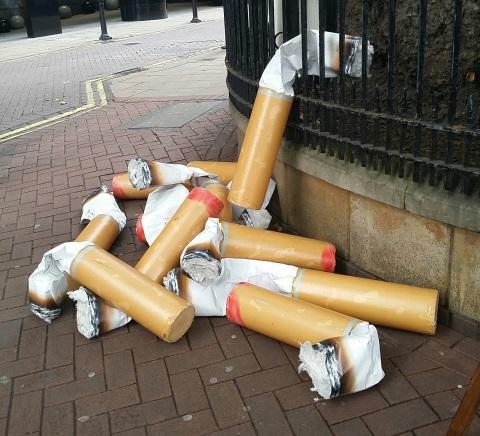 Giant cigarettes on street